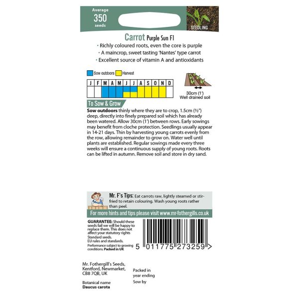 Mr Fothergill's Carrot Purple Sun F1 Seeds - Image 2