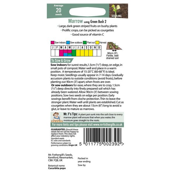 Mr Fothergill's Marrow Long Green Bush 2 Seeds - Image 2