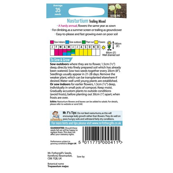 Mr Fothergill's Nasturtium (Trailing) Mixed Seeds - Image 2