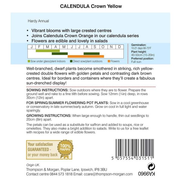 Thompson & Morgan Calendula Crown Yellow Seeds - Image 2