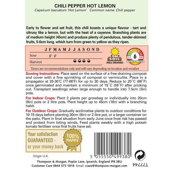 Thompson & Morgan Pepper Chilli Hot Lemon Seeds - Image 2