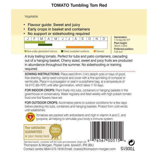 Thompson & Morgan Tomato Tumbling Tom Red Seeds - Image 2