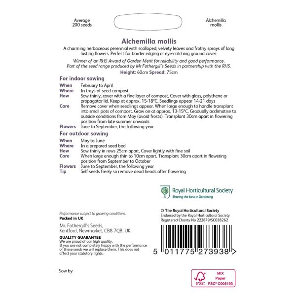 Mr Fothergill's RHS Alchemilla Mollis Seeds - Image 2