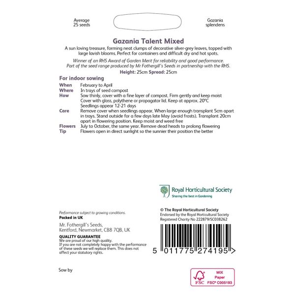 Mr Fothergill's RHS Gazania Talent Mixed Seeds - Image 2