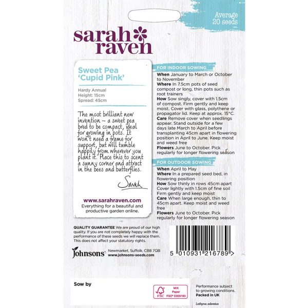 Sarah Raven Sweet Pea Cupid Pink Seeds - Image 2