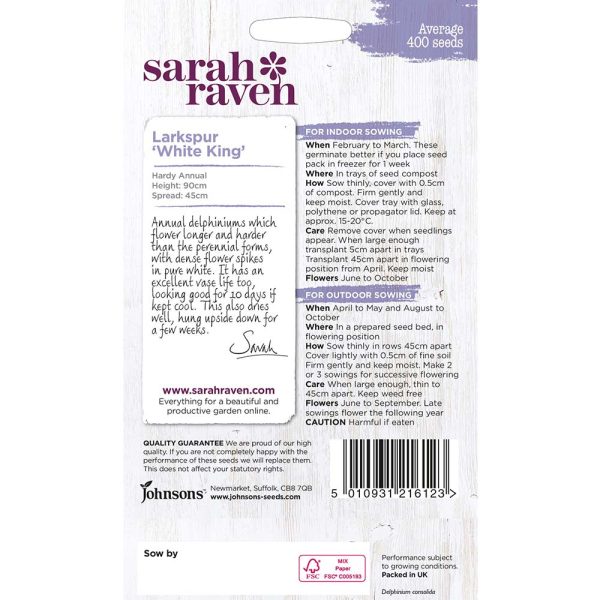 Sarah Raven Larkspur White King Seeds - Image 2