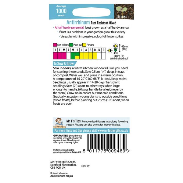 Mr Fothergill's Antirrhinum Rust Resistant Seeds - Image 2