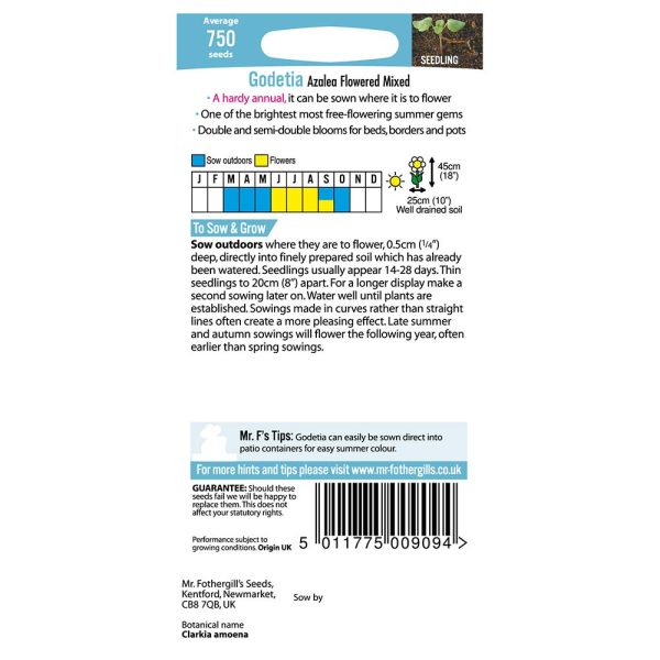 Mr Fothergill's Godetia Azalea Flowered Mixed Seeds - Image 2
