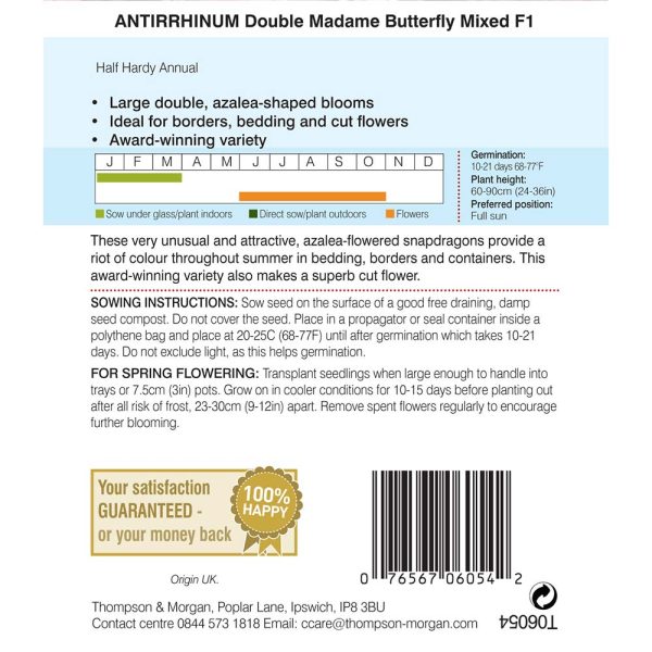 Thompson & Morgan Antirrhinum Double Madam Butterfly Seeds - Image 2