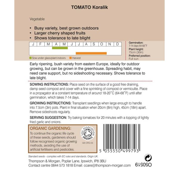 Thompson & Morgan Tomato Koralik Organic - Image 2